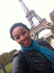 Word editor takes selfie from the top of the Eiffel Tower in Paris, France