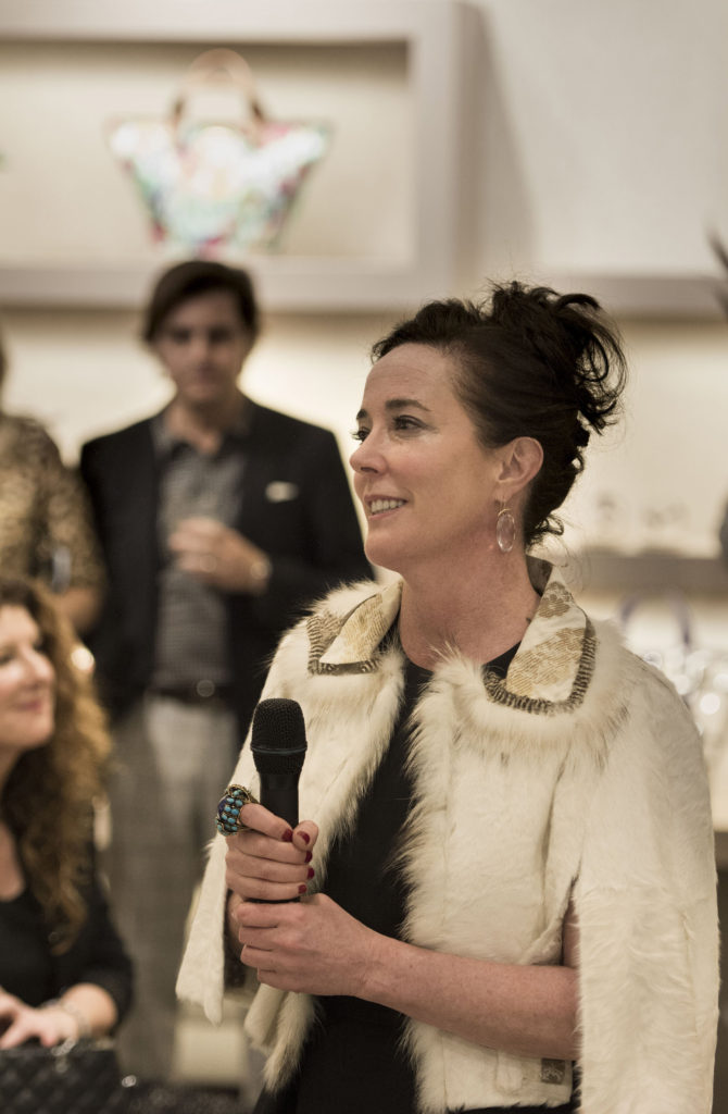 Kate Spade speaks to the crowd during an event at Halls on Grand at Crown Center Plaza on Wednesday, March 9, 2016 in Kansas City, Mo. (Shane Keyser/Kansas City Star/TNS)