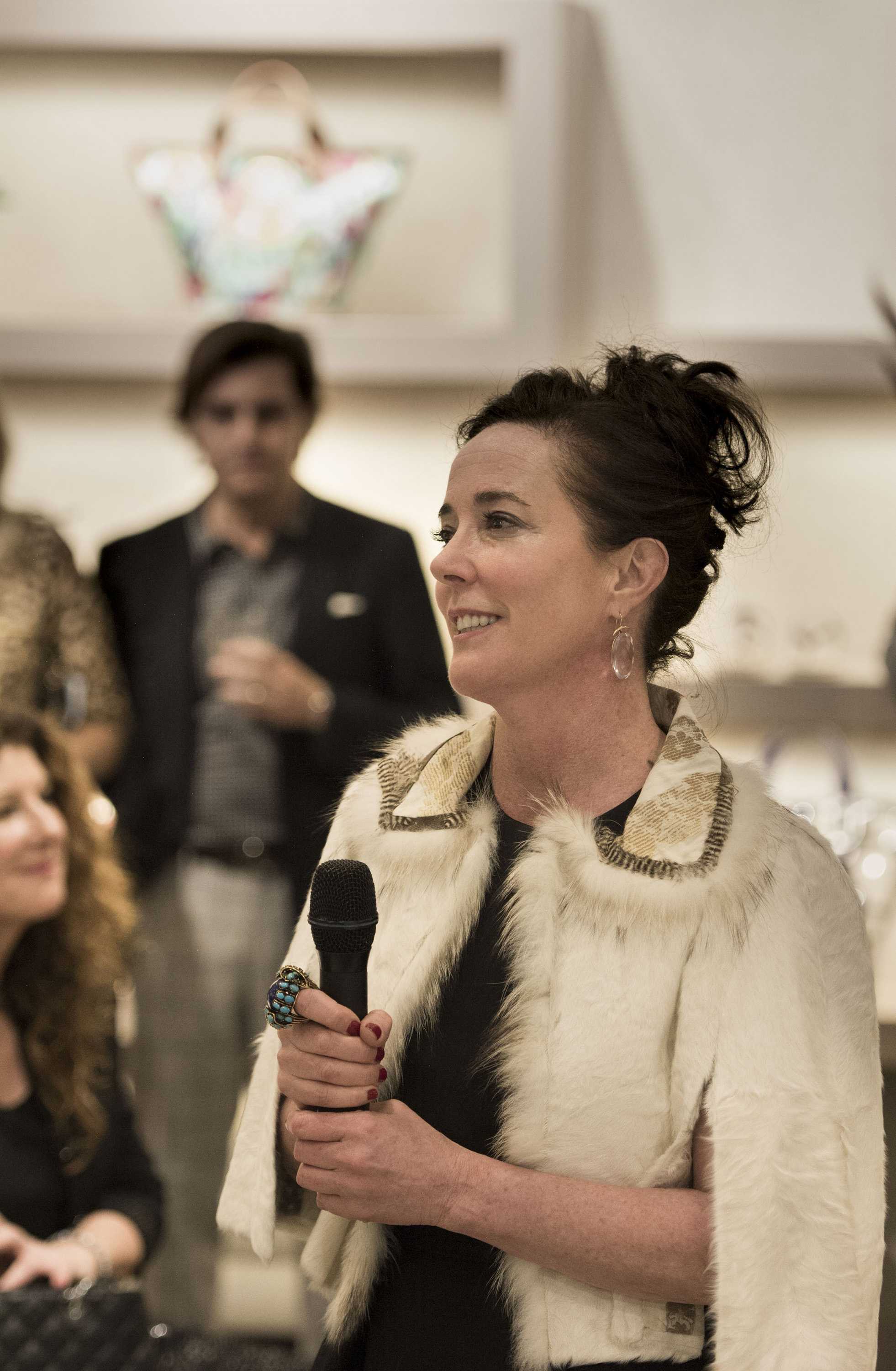 Kate Spade speaks to the crowd during an event at Hall's on Grand at Crown Center Plaza on Wednesday, March 9, 2016 in Kansas City, Mo. (Shane Keyser/Kansas City Star/TNS)