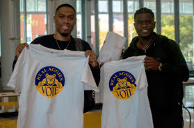 SGA distributed Real Aggies Vote t-shirts to students on Election Day.