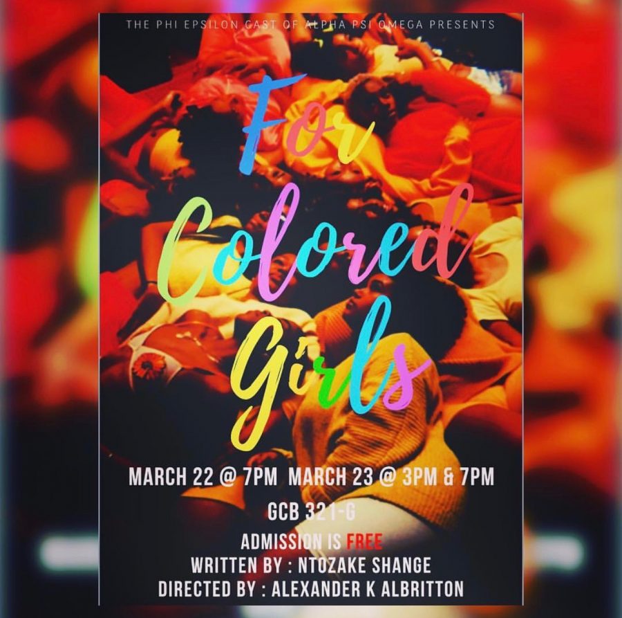 The Phi Epsilon cast of Alpha Psi Omega presents “For Colored Girls”