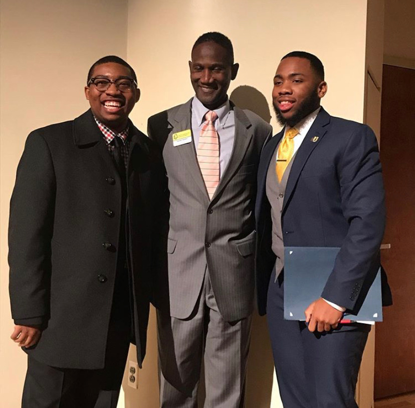 Director of N.C. A&T Multicultural Student Center, Gerald Spates (center) with winner of NC A&T Oratory Contest (left) and recipient of UNCG MLK Service Award (right). 