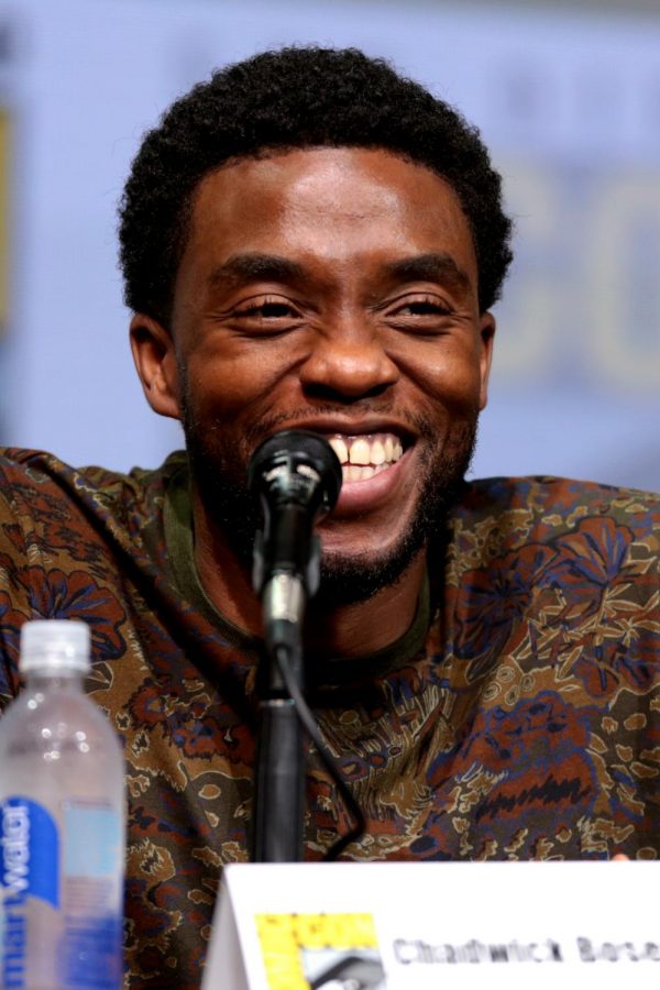 Chadwick Boseman speaking at the 2017 San Diego Comic Con International, for "Black Panther", at the San Diego Convention Center in San Diego, California.