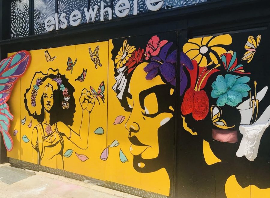 The mural on the storefront of Elsewhere museum. Photo Courtesy of Arts for Life NC on Instagram.