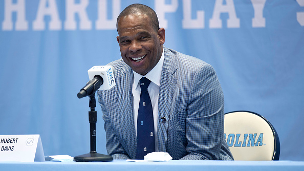 CHAPEL HILL, NC - APRIL 06: Hubert Davis speaks at a press conference introducing him as the new mens head basketball coach at the University of North Carolina at Dean E. Smith Center on April 6, 2021 in Chapel Hill, North Carolina. (Photo by Jeffrey Camarati/Getty Images)