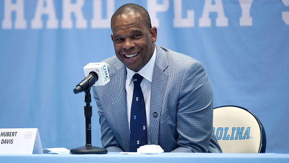 CHAPEL HILL, NC - APRIL 06: Hubert Davis speaks at a press conference introducing him as the new men's head basketball coach at the University of North Carolina at Dean E. Smith Center on April 6, 2021 in Chapel Hill, North Carolina. (Photo by Jeffrey Camarati/Getty Images)