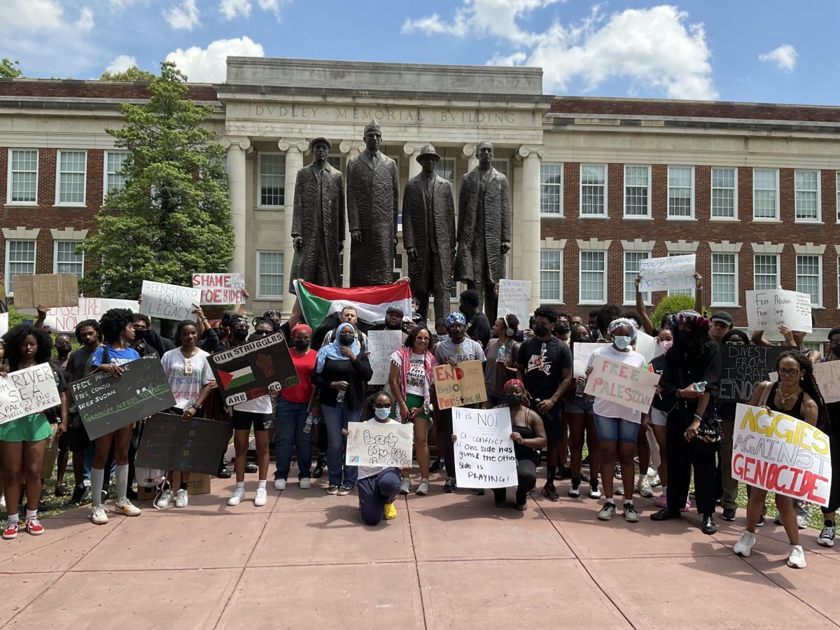 N.C. A&T students protestors at the A&T Four amid protest in support of Palestine.