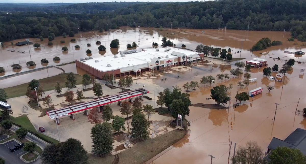 Morganton’s Freedom High School submerged in water.