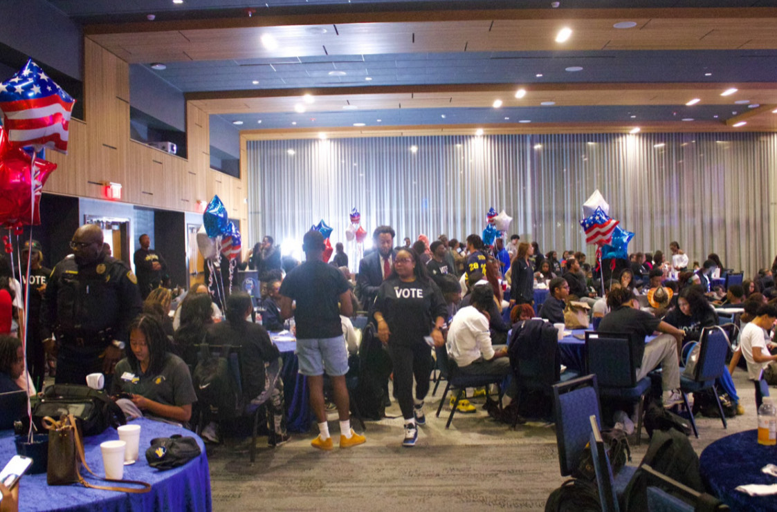 Students gathered in Deese Ballroom for Election Watch Party