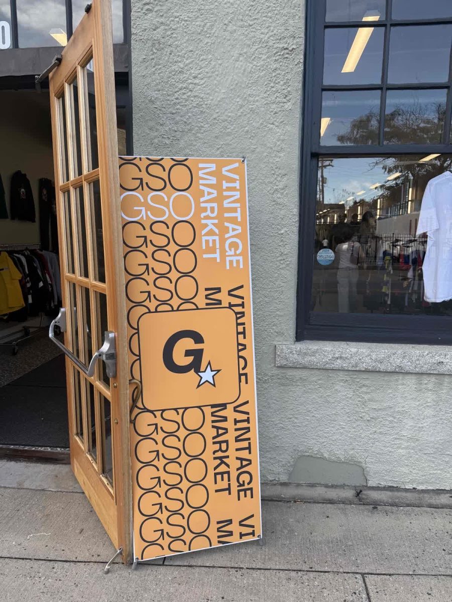 Outside poster stand of GSO Vintage Market event