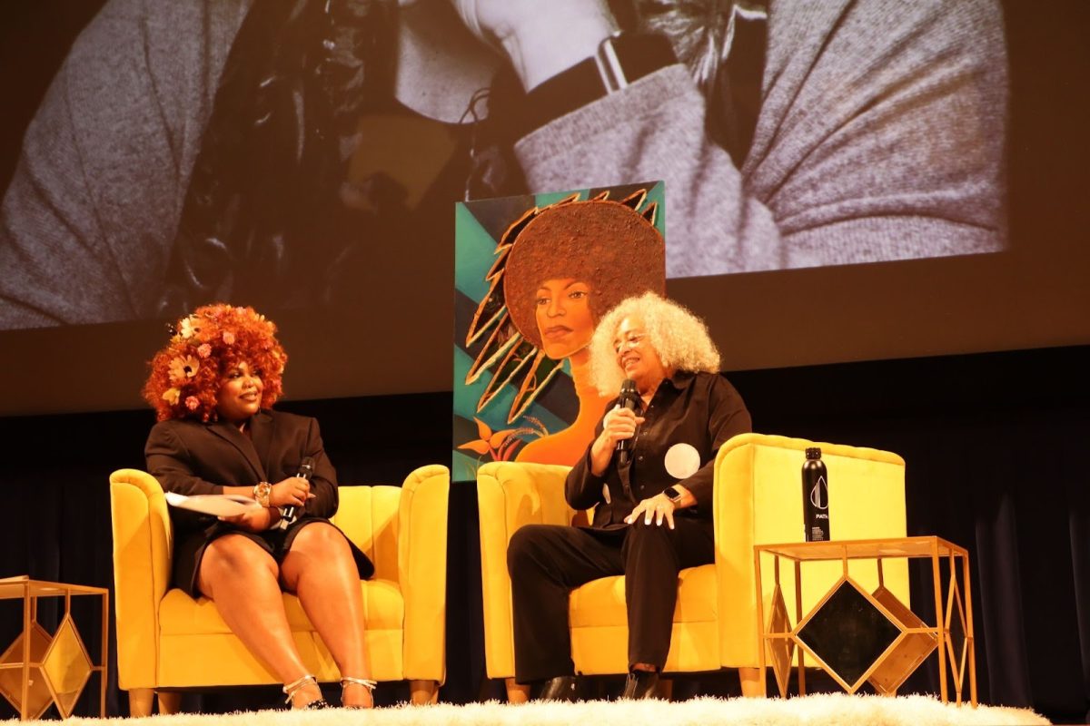 Professor Jessica Kelly and Angela Davis discuss a variety of topics at Arts, Activism, & Wellness on Oct. 15 in Harrison Auditorium at N.C. A&T. 
